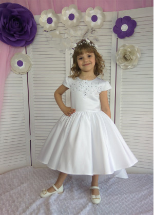 White Satin High Low Flower Girl Dress